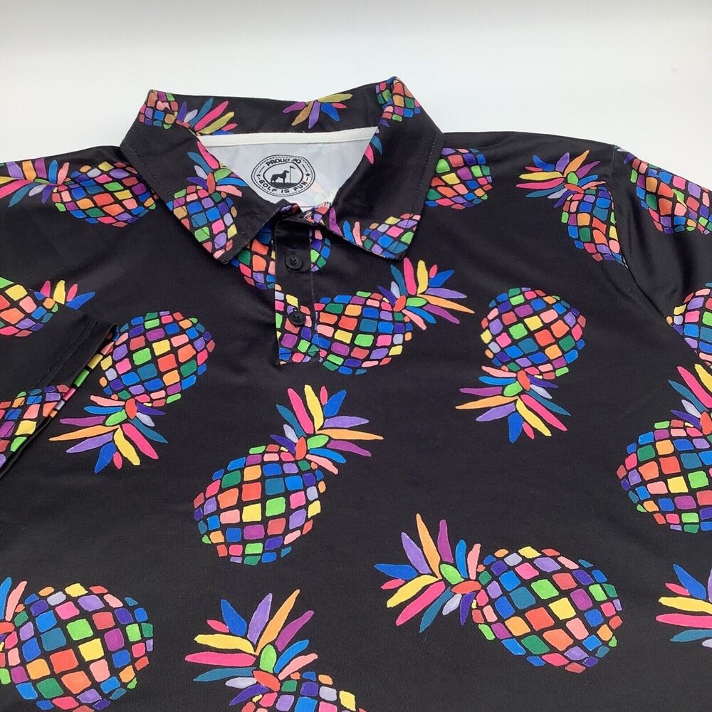 Proud 90 Mens Short Sleeve Golf Polo‎ Pineapple Size XL